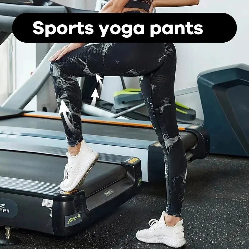 Women's Seamless Tie Dye Yoga High Waisted Elastic Leggings Peach Buttocks Running Fiess Sports Casual Pants