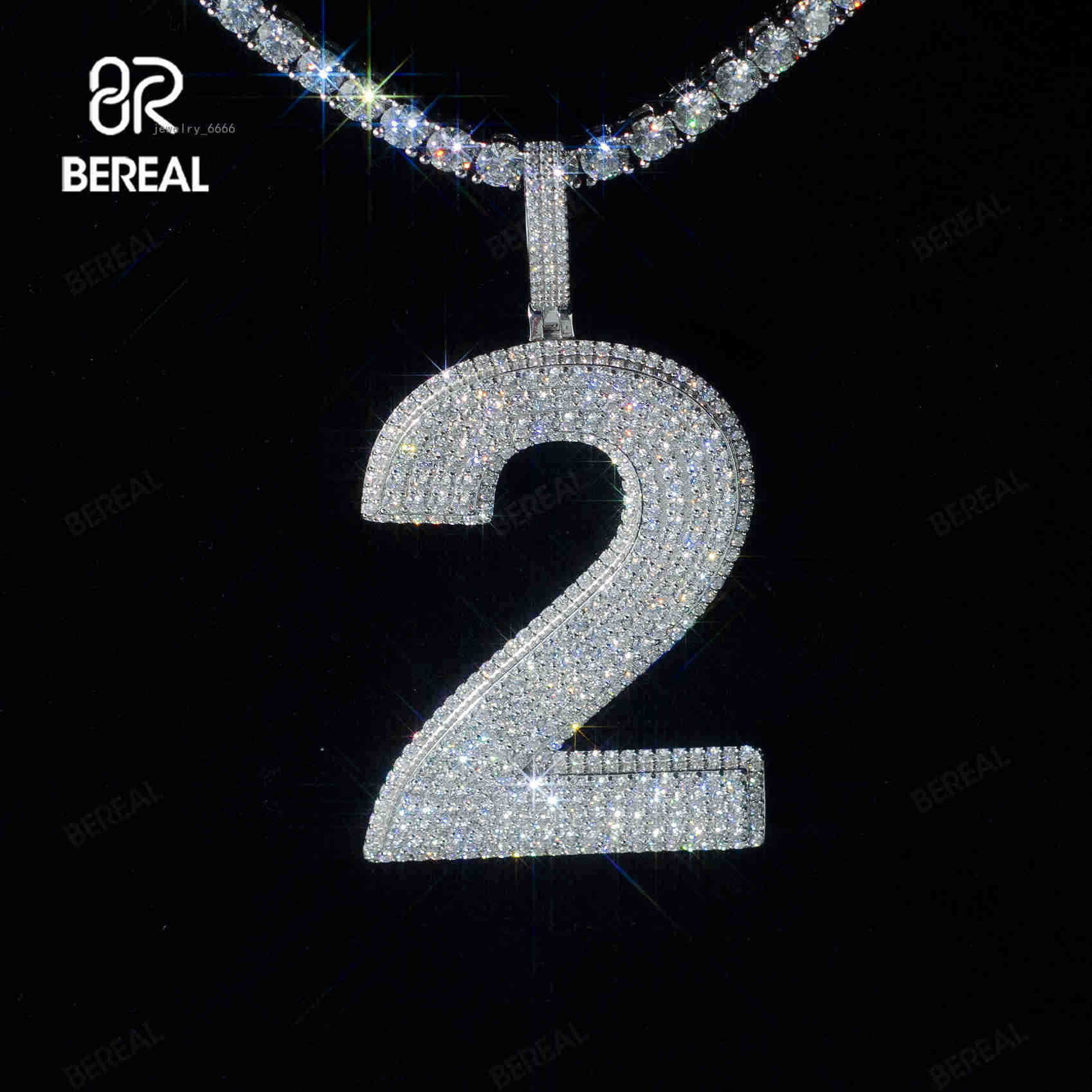 Pass Diamond Tester Moissanite Arabic Numeral Number 2 Letter Pendant Hip Hop Style Iced Out 925 Silver Diamond Pendant Jewelry