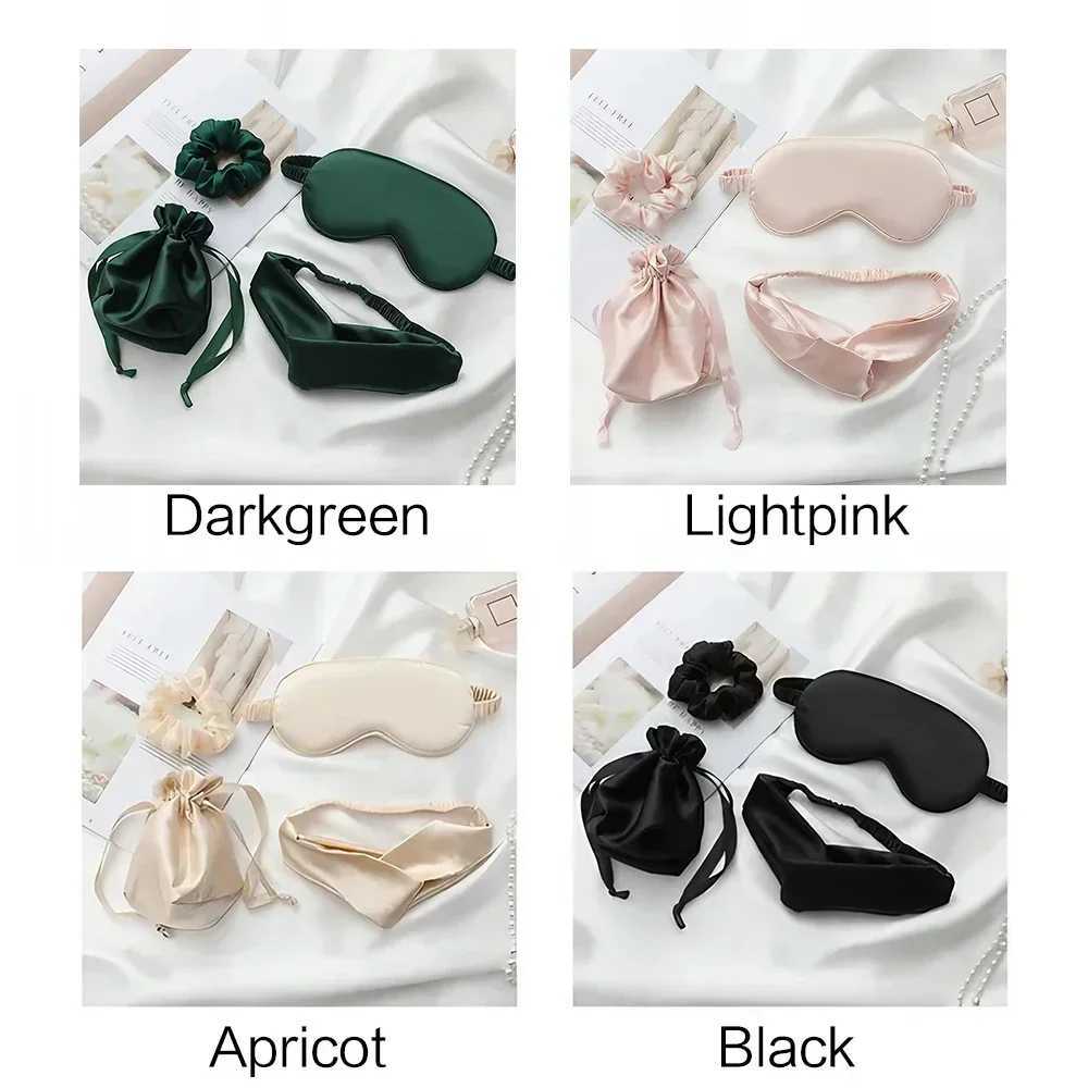 4 PCS Silk Sleep Eye Mask Set with Headbands Comfortable Light Blocking Eye Covers for Rest and Travel UnisexXJ250103