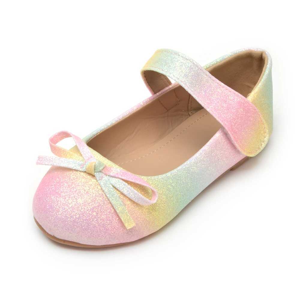 COSYSUSY Childrens Shoes Round Head Bow Sparkling Ballet Dancer Girls Shoes Rainbow Sparkling Ballet Dance Shoes Dress up Princess Flat Shoes M250103
