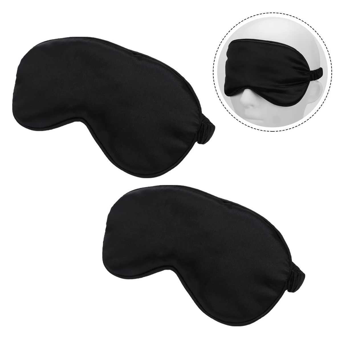 2 Pcs Eye Mask Silk Sleep Double-sided Satin Shading Eyepatch Goggles Black EyeshadeXJ250103