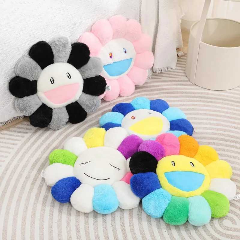 Cozy Sunflower Plush Cushion Cute Flower Face Stuffed Cushion Colorful Rainbow Floor Pillow Sofa Decorative Bedroom AccessoriesXJ250102