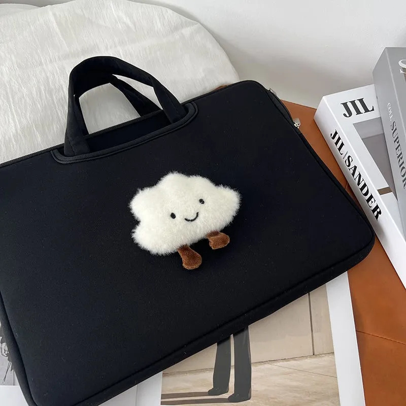 Ins Black Laptop Bag 11 11.6 13.3 14 15 15.6 16 Inch Cover For MacBook Air Pro Notebook Case Women Portable Handbag Briefcase 250102