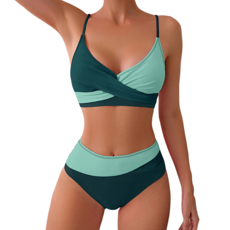 Crisscross Bikini 2025 Women Colorblock Two Piece Swimsuit Summer Patchwork Bikinis Set Girl Swim Outfits Bathing Suit High Waist Swimwear Beach Wear