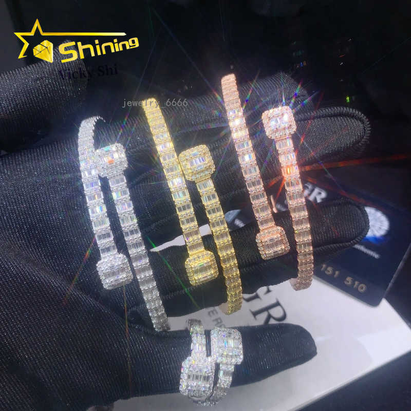 GRA Certificated Fine Jewelry Set 925 Solid Silver VVS Baguette Moissanite Diamond Bracelet Ring Womens Accessories