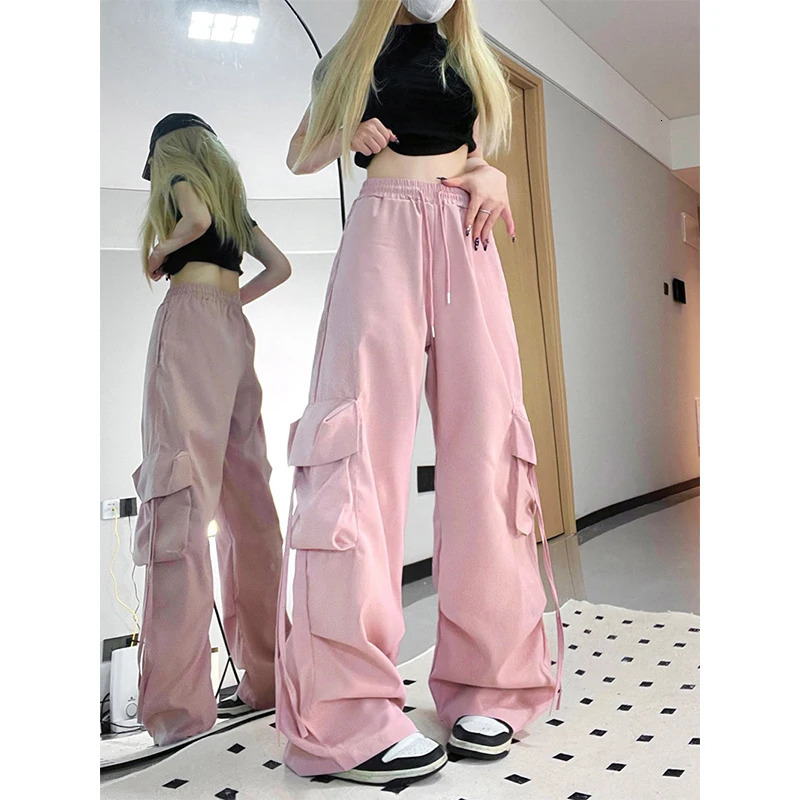 Y2K commodity pants womens streetwear oversized wide leg sports pants Harajuku large pocket jogging pants Bf high waist bag sports pants 250102