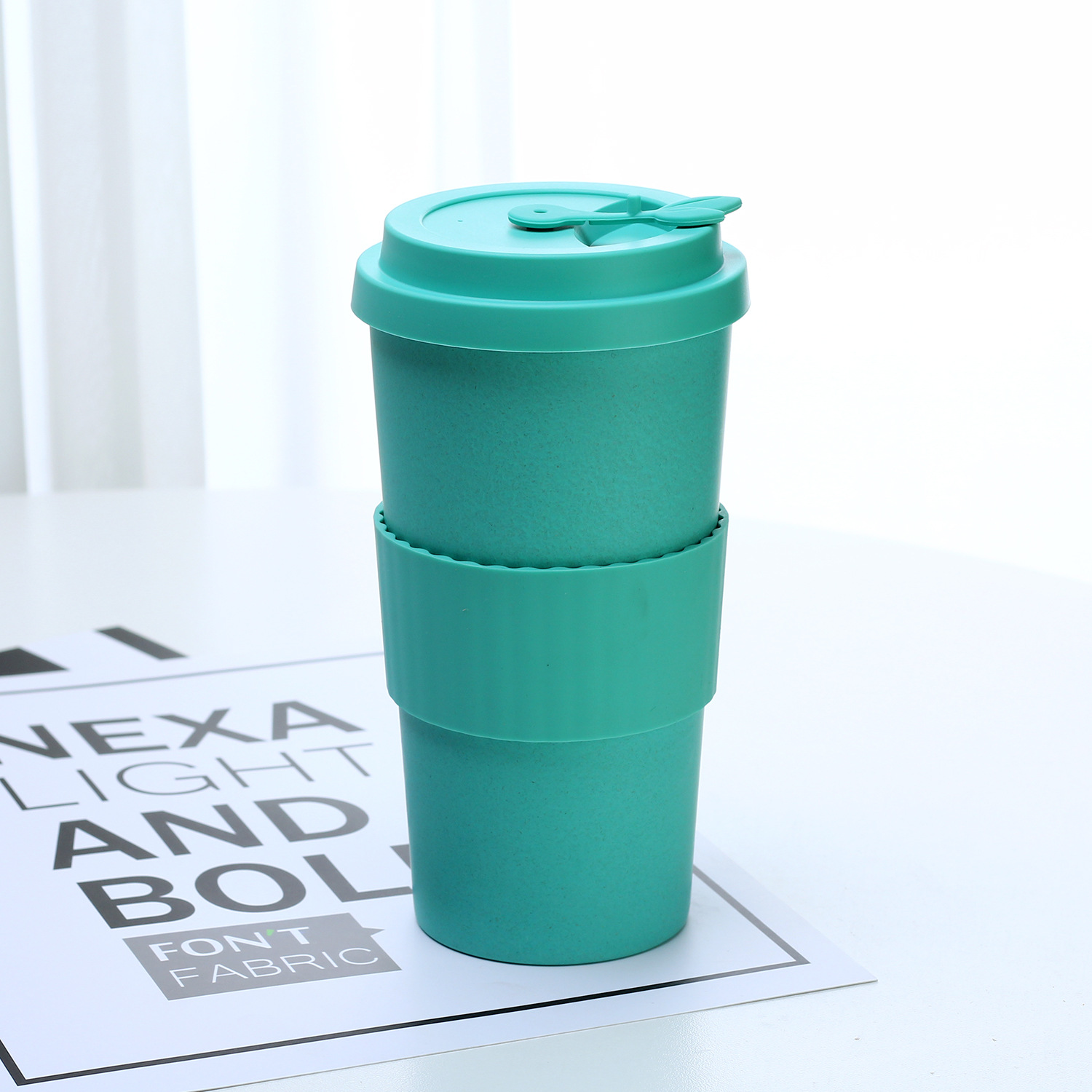 Travel Friendly Bamboo Fiber Tumbler with Lid Reusable Coffee and Juice Mug 500ml)