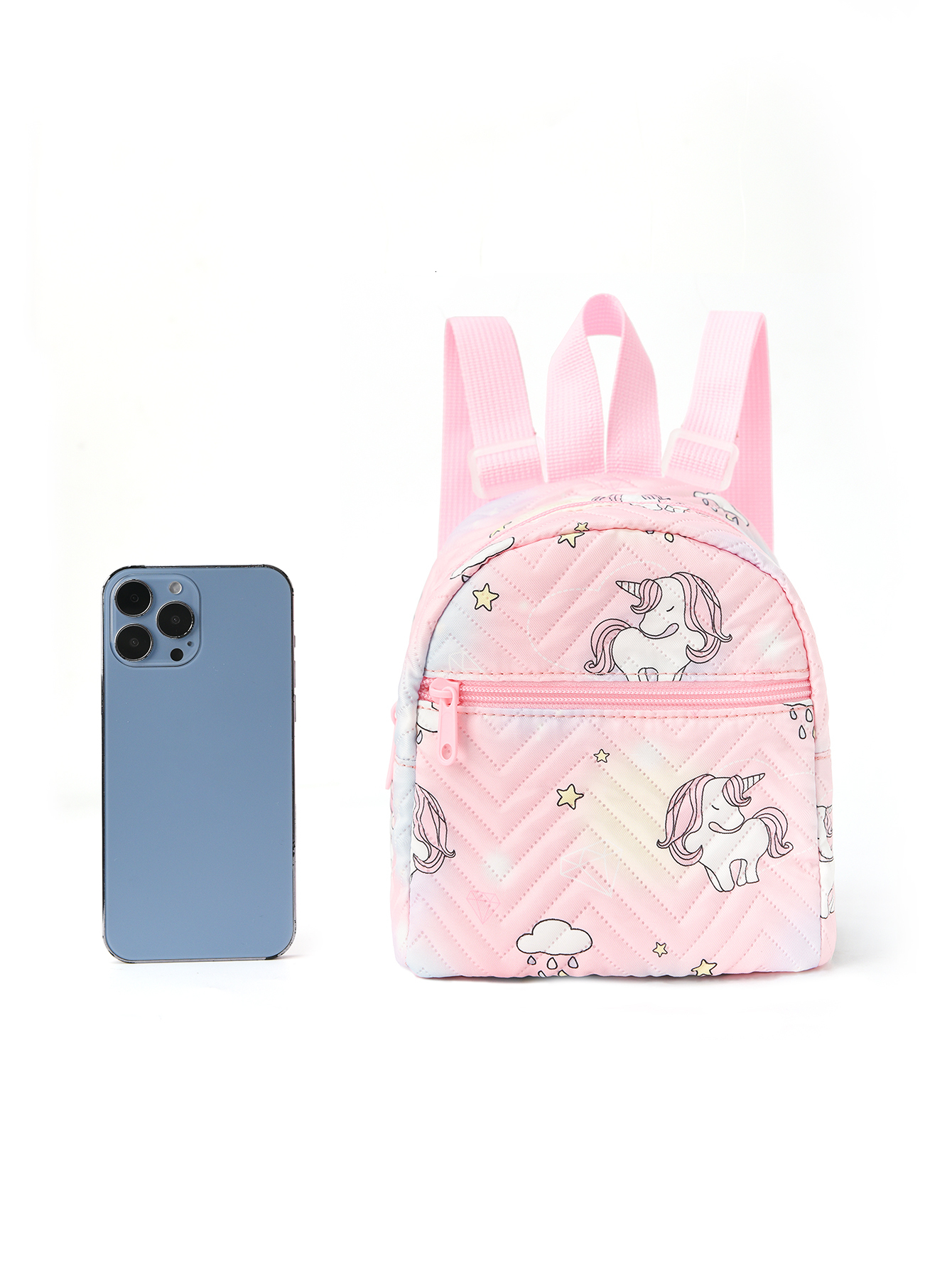 1 Pc Cute Cartoon Unicorn Dia Print Kids Backpack Handbag For Girls, Students, Outdoor Travel, School, Holiday Gifts