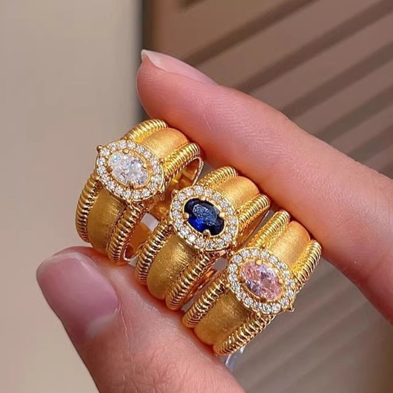 Vintage Jewelry Weddi Ris Designer Elegant 18k Gold Fill Oval Cut Dove Egg Sapphire CZ Diamond Court Party Women Fashion Accessories Eternity Open Eag