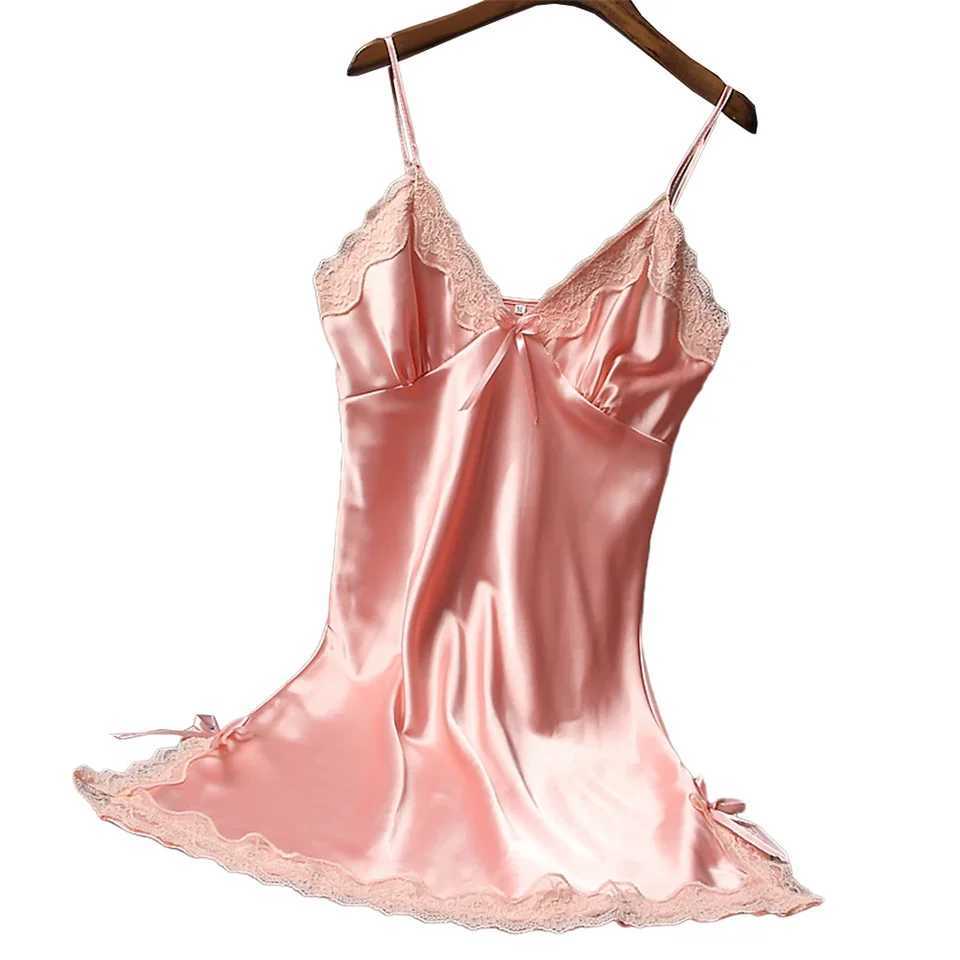 Womens smooth and soft satin evening dress with spaghetti straps and deep V-neck sleepwear breathable and comfortable evening dress sexy wrapped dress