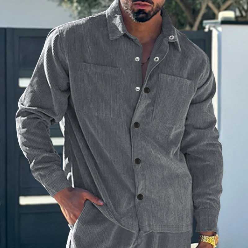 European and American mens oversized multi pocket Corduroy casual button work jacket with a lapel W250103