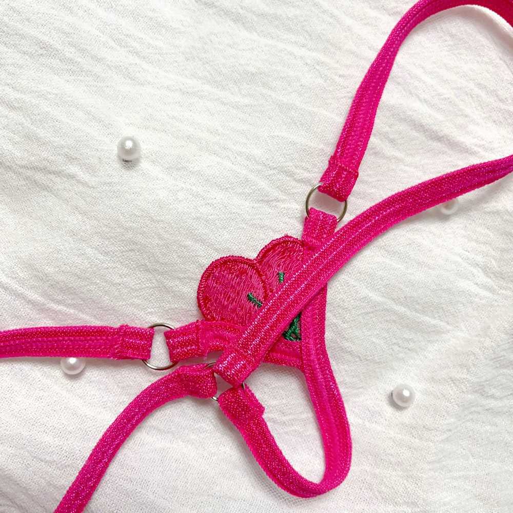 Extra Mini Female Tback Crotchless Sexy Thong Hot Pink Cherries G-String Shorts Crotch Depth Sexy Erotic Women UnderpantsXJ250103