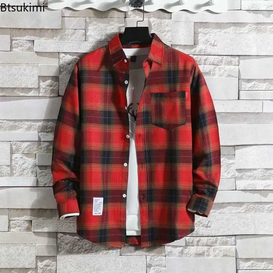 Spring New Korean Style Plaid Shirt Mens Long Sleeve Loose Casual Full Match Shirt Coats 2025 Trend Mens Clothing W250103