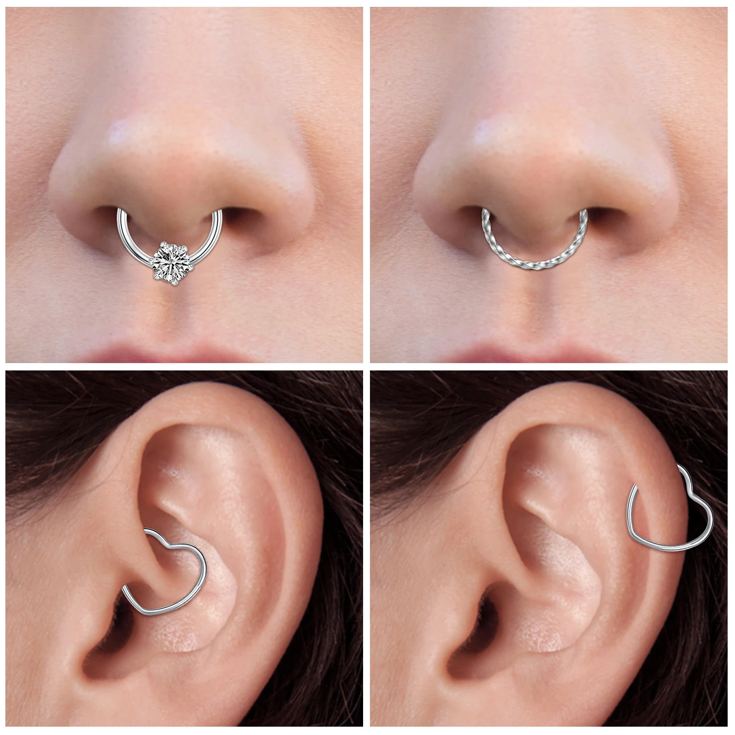 28Pcs/Set 20g Stainless Steel Nose Rings Hoop L Shape Nose Studs Nose Screw Bone Rainbow Pack For Women Men 250103