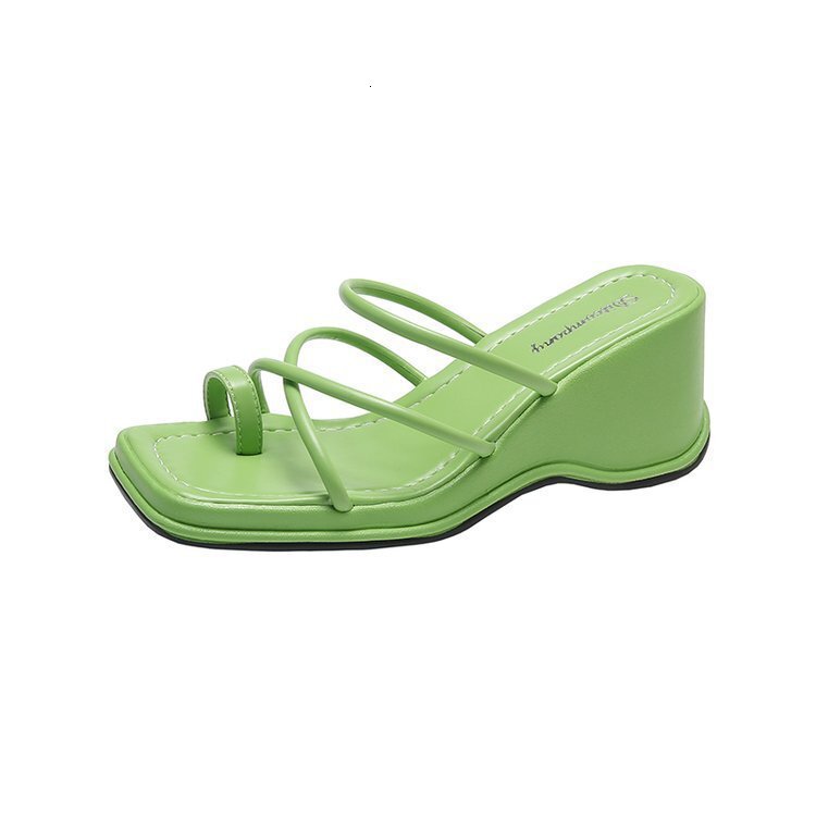Fashionable External Ddmywed Sloping Heel Slippers Women Summer Western Style Square Pull Over Toe Net Red Sandals For S Shoes Chinese Brand F Ddmysat