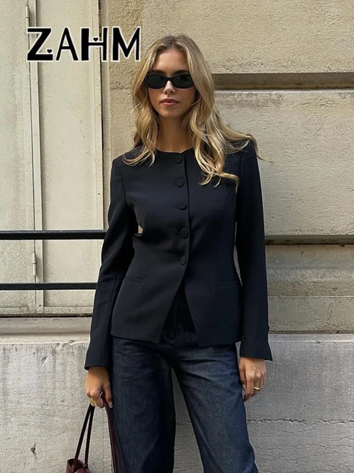 Elegant Single Breasted Blazer Sets Women Solid O Neck Long Sleeve Jacket Mini A-line Skirt Spring Lady Office Outfits250102