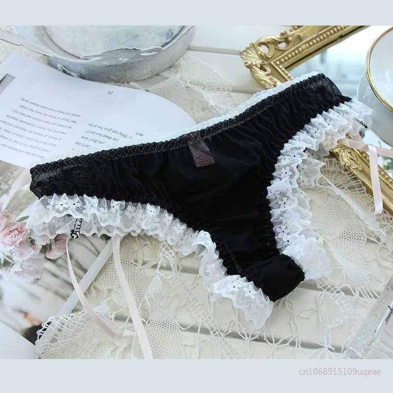 Japanese Modal Underwear Black and White Girl Lace Mid-waist Underwear Cotton Cute Women Kawaii Lingerie PantiesXJ250103