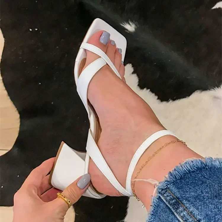 Ankle Strap High Heels Women Sandals Summer Shoes Square Toe High Heel Party Dress Shoes Narrow Band Sandal NewX250102