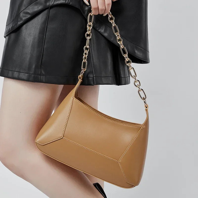 New Women's Genuine Leather Designer Shoulder Bags Chain Splicing Crossbody Bag High Quality Cowhide Wo