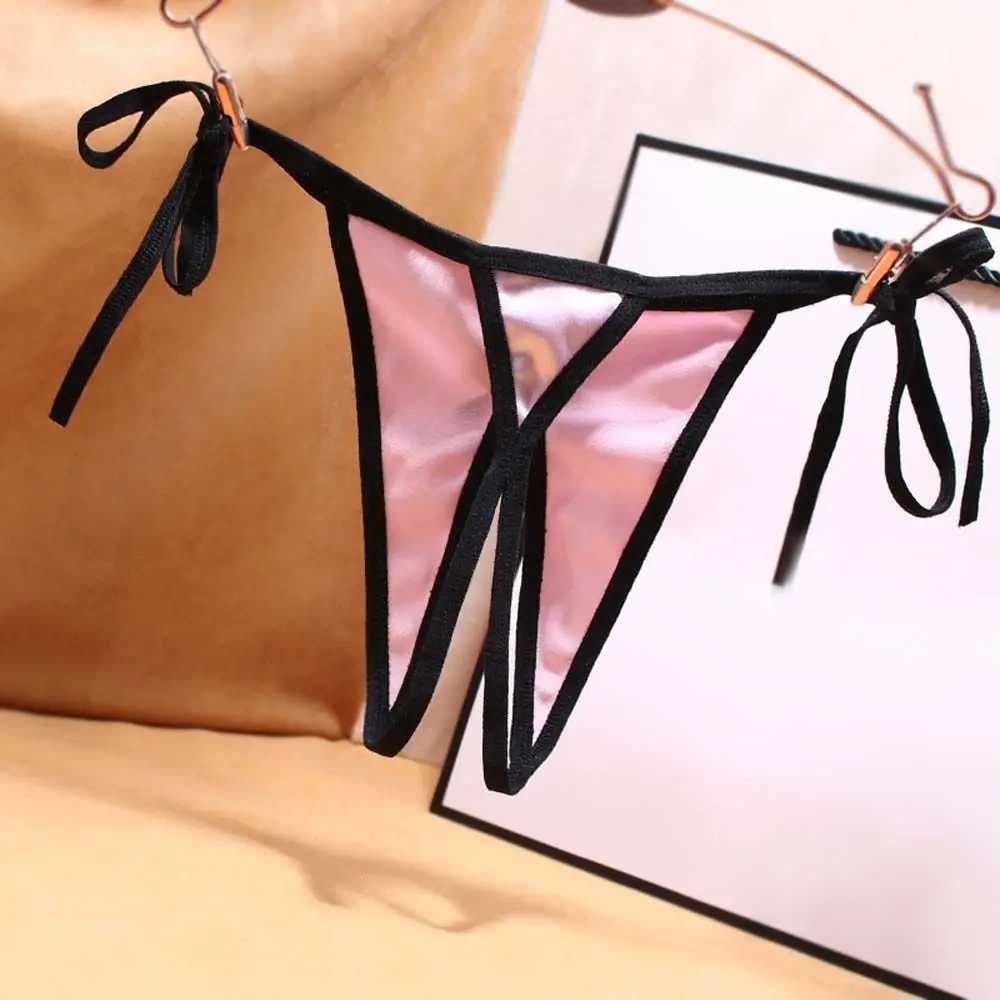 Sexy Transparent Bandage Open Crotch Solid Color Low Waist Sex Thongs T-Pants Underwear Women PantiesXJ250103