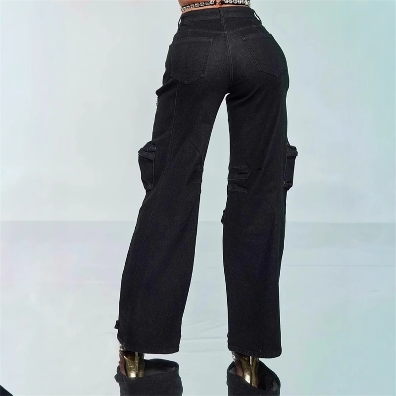 Women Jeans Designer 2025 New Hollowed Out Diamond Embellished Work Pants With Multiple Pockets And Elastic Jeans 4 Colours
