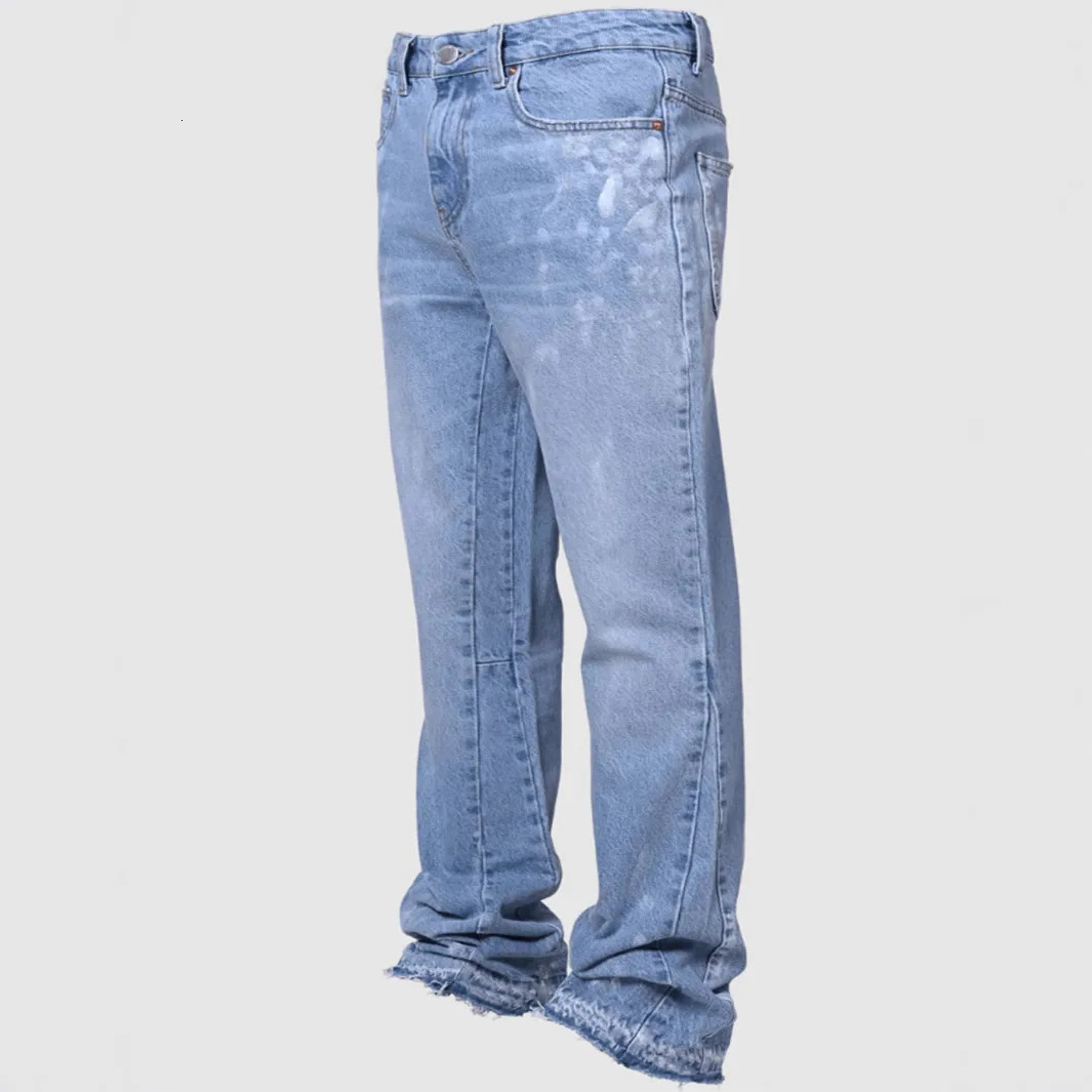 Spring Vintage Blue Jeans Men Hand-paint Regular Fit Stretchy Denim Pants For Man 241230
