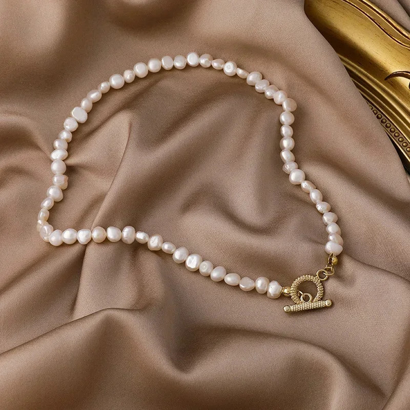 Minar Vintage Natural Baroque Freshwater Pearl Necklaces for Women Lady Gold Color Toggle Clasp Circle Chokers Necklace Jewelry 241230