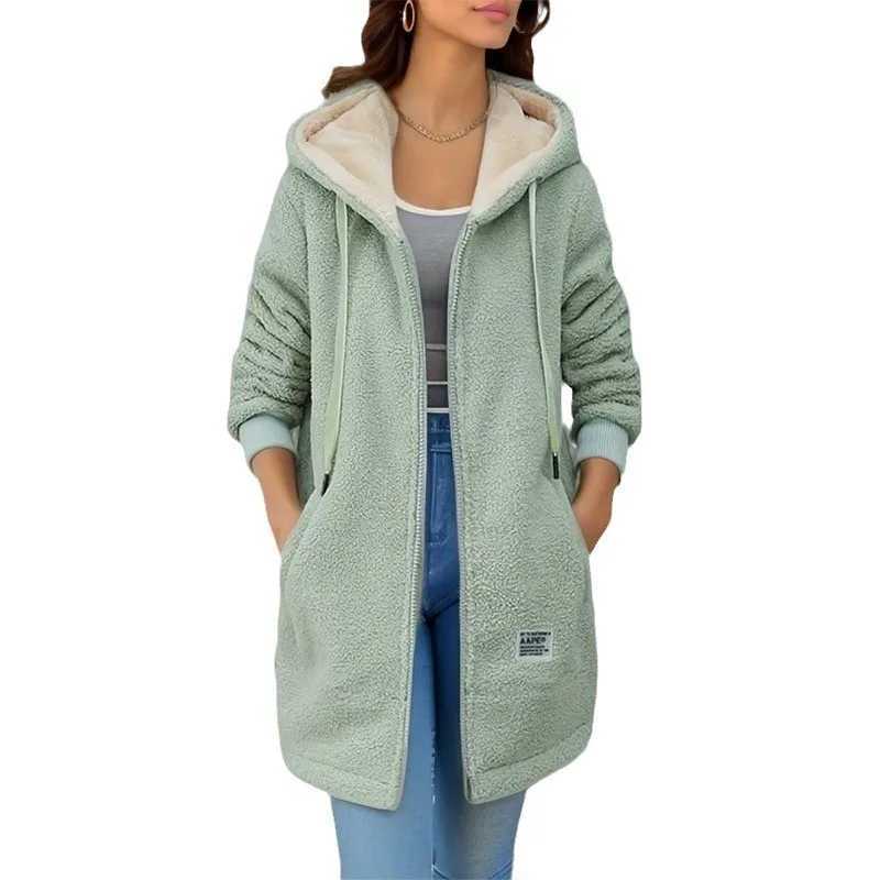 Womens Hiccup Wool Long Sleeve Hoodie Winter New Zipper Open Coat Casual Korean Cashmere Jacket Womens M250103