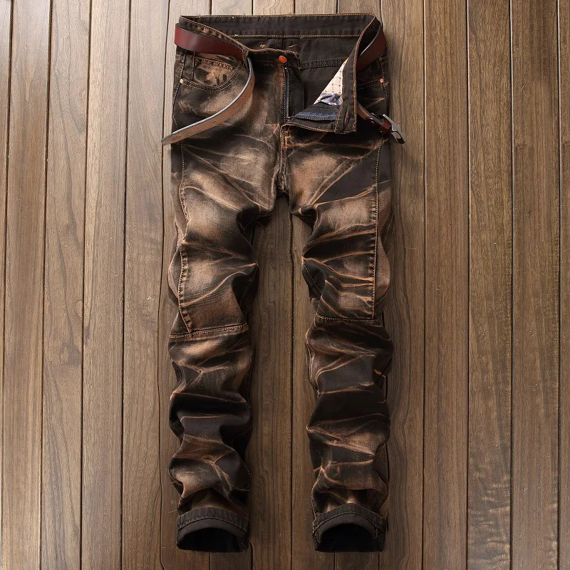 Mens Fashion Jeans Streetwear Trendy Retro Trouser Men Paint Different Color Straight Cut Tie Dye Biker Denim Vintage Pant Male 241230