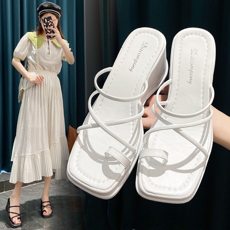 Fashionable External Ddmywed Sloping Heel Slippers Women Summer Western Style Square Pull Over Toe Net Red Sandals For S Shoes Chinese Brand F Ddmysat