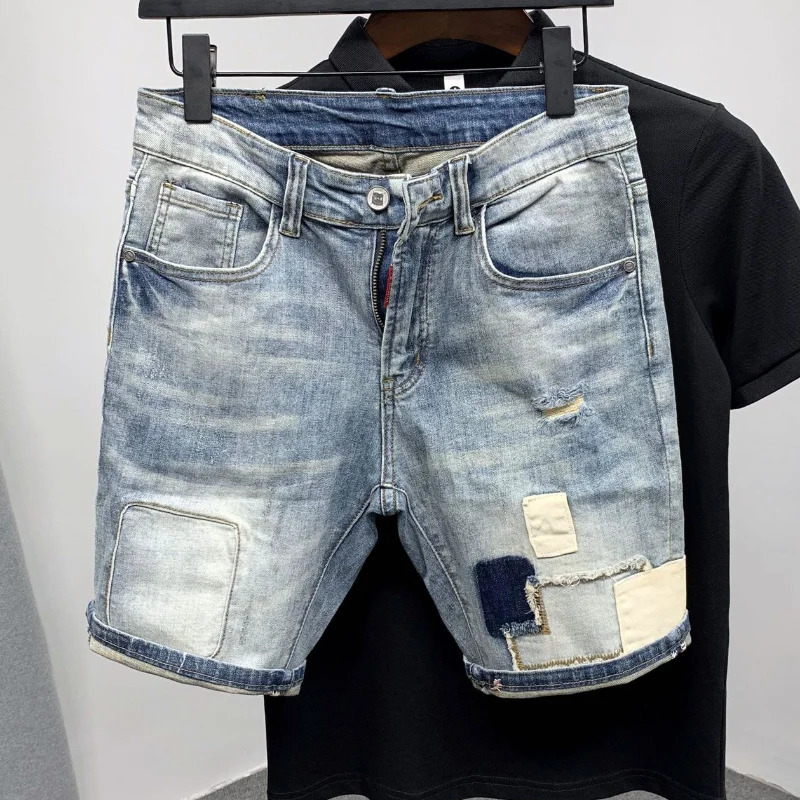Straight Male Denim Shorts Ripped Jorts Distressed Retro Baggy Mens Short Jeans Pants Fitted Y2k With Vintage Xl250102