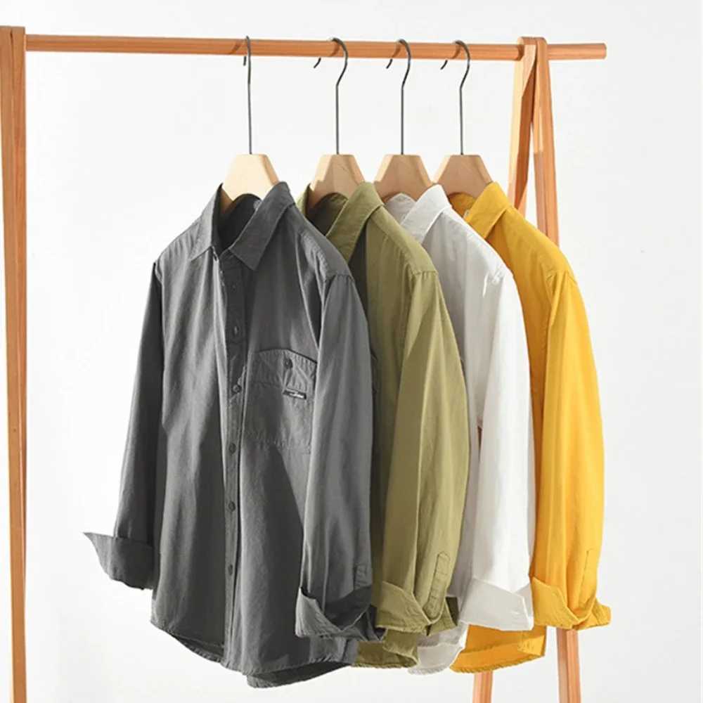 Japanese style mens casual shirts cotton long sleeve Autumn men clothing fashion Loose simple tops solid shirt for Young men W250102