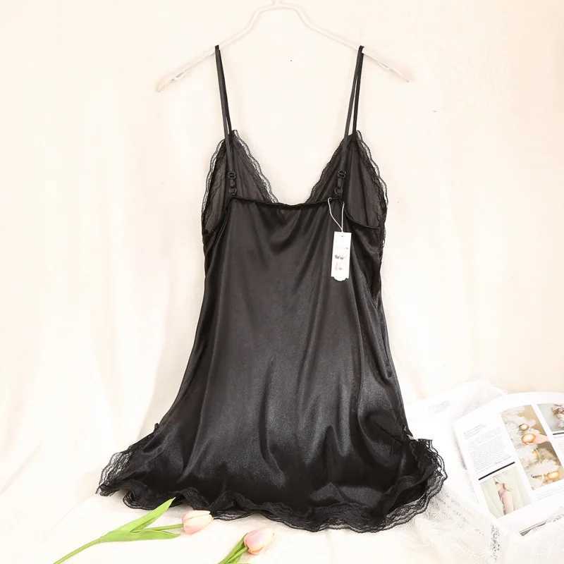 Womens sexy pendant V-neck solid color pajamas silk thin pendant pajamas comfortable and fashionable underwear chlorine W250103