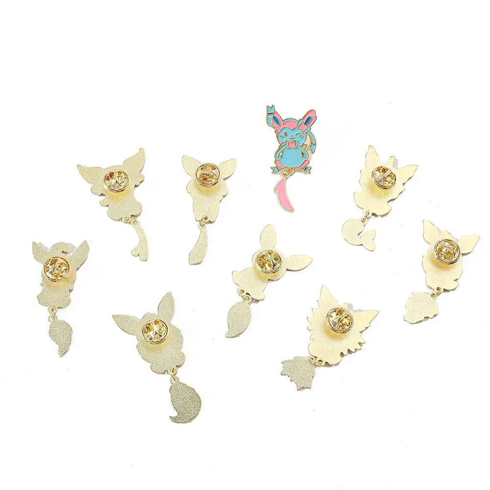 9 Pcs Cartoon Elf Chain Brooch Creative Cute Eevee Enamel Pin Metal Badge Jewelry Clothes Backpack Accessories Gift for Friends 250103