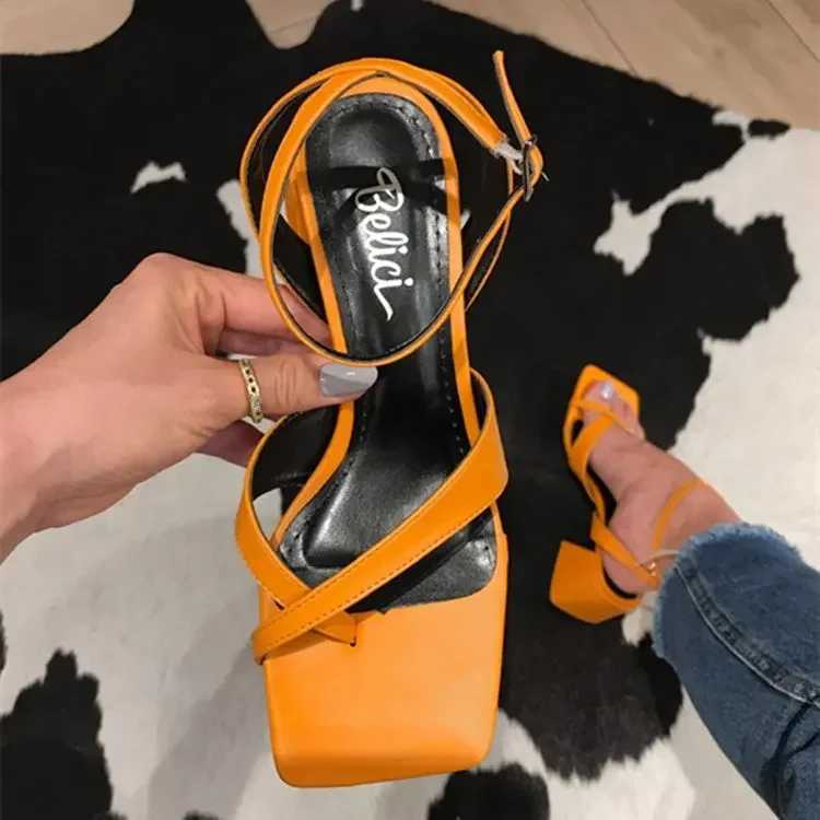 Ankle Strap High Heels Women Sandals Summer Shoes Square Toe High Heel Party Dress Shoes Narrow Band Sandal NewX250102
