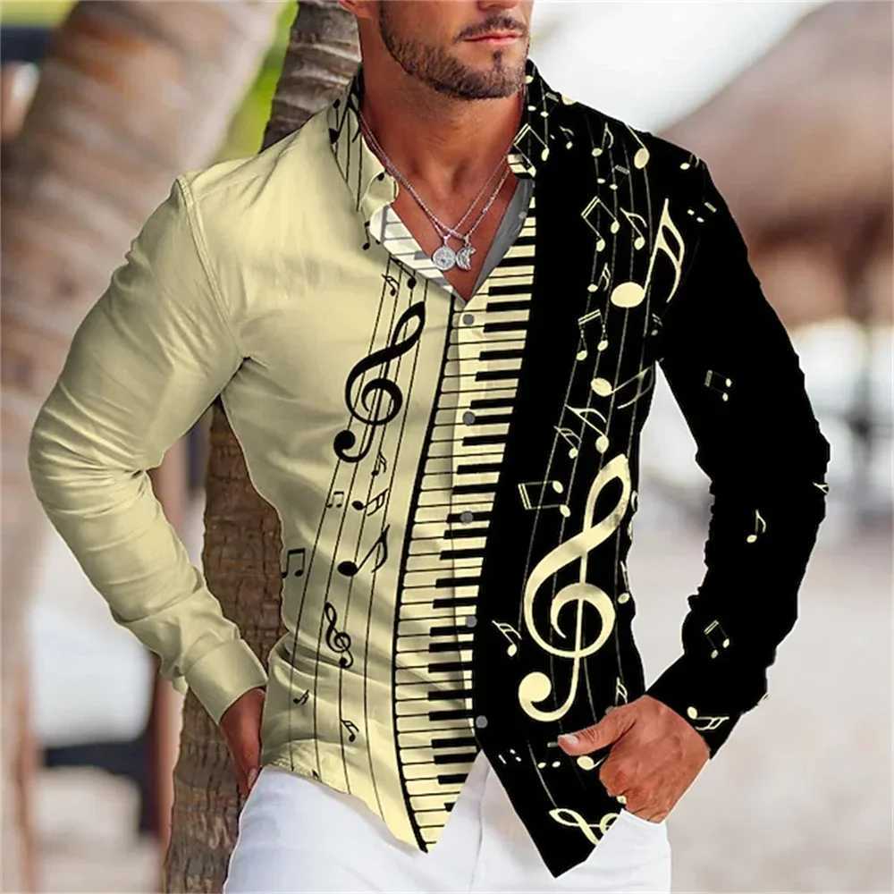 Graphic printing of mens shirts for the summer of 2023 with music buttons top long sleeved buttons and comfortable clothing design S-6XL W250103