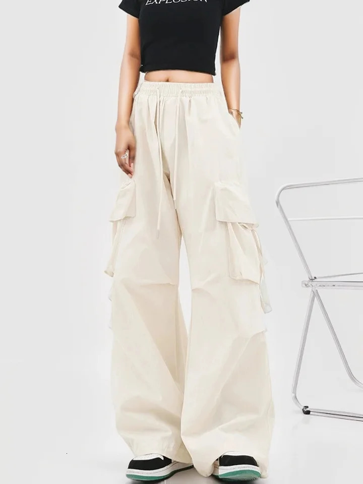Womens Y2K commodity pants high waisted streetwear hip-hop mens style womens large pockets casual student drawstring sports pants 250102