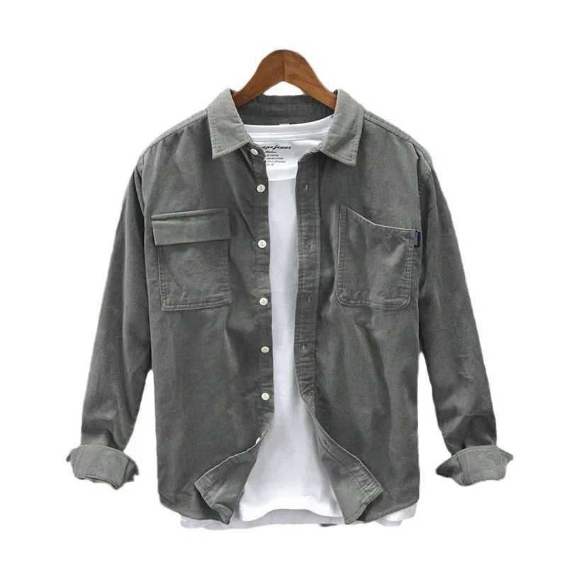 Korean retro Corduroy shirt mens cargo jacket casual spring long sleeved loose casual shirt jacket Y2k fashionable mens clothing W250102