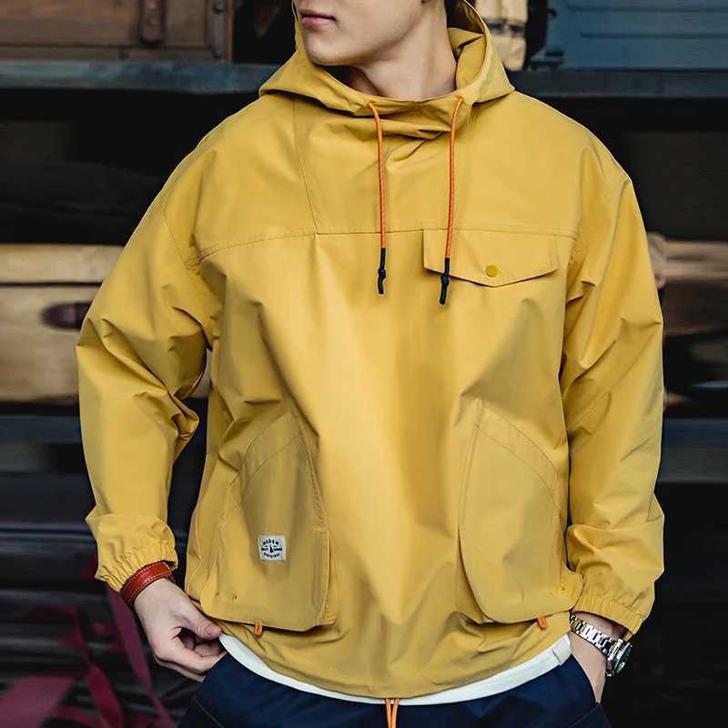 Maden Mountain Outdoor Multi Pocket Hooded Mens Jacket Spring Oversized Windproof Parka Ginger Climbing Jacket W250103