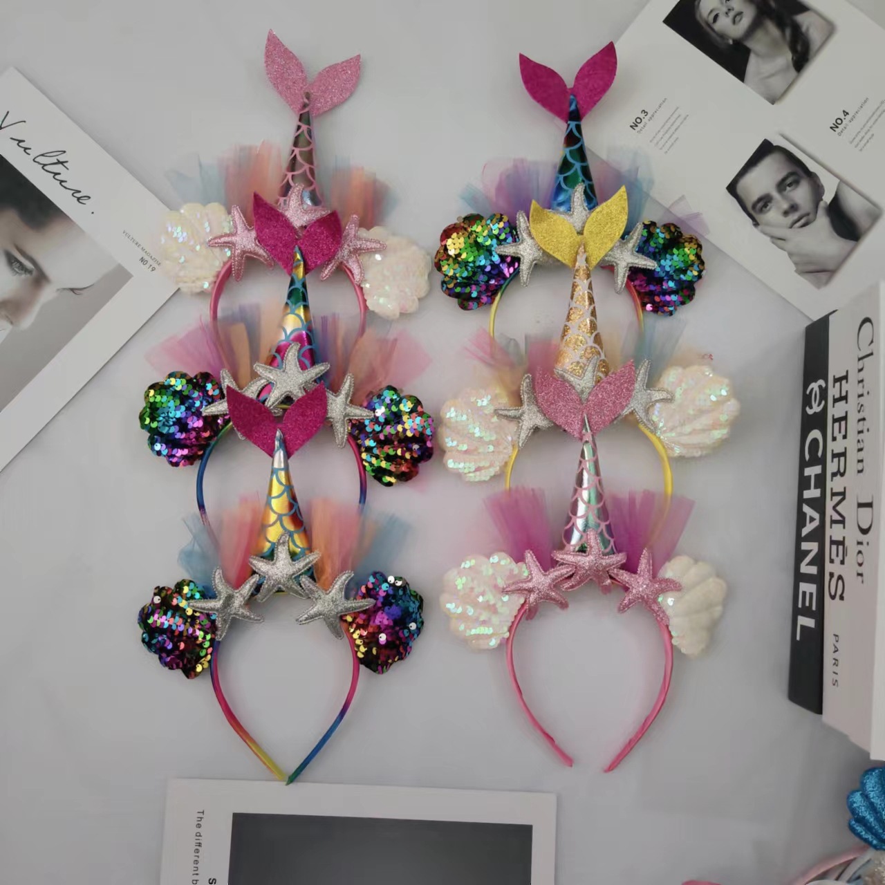 Beauty Fish Tail Hair Hoop Girl Adult Performance Sparkling Sea Star Shell Hair Hoop Anti slip Sweet Princess Headband