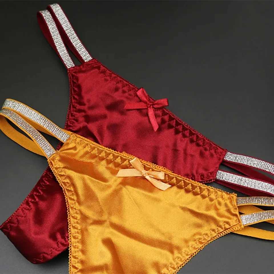 Womens silk satin thong underwear hollow T-shaped back G-shaped thong low waist knitted underwear sexy thong W250103