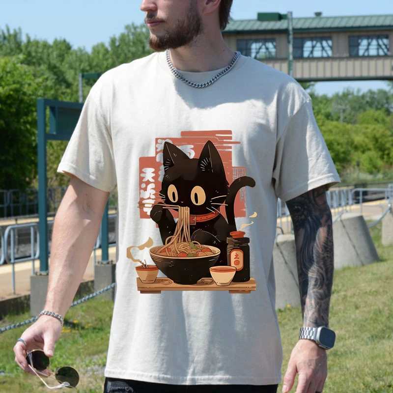 Kawaii Cat Ramen Noodle Graphic T Shirts for Women Men Clothing Japanese Anime Manga Ramen Cat T-Shirts Short Sleeve T-shirt TopXJ240102