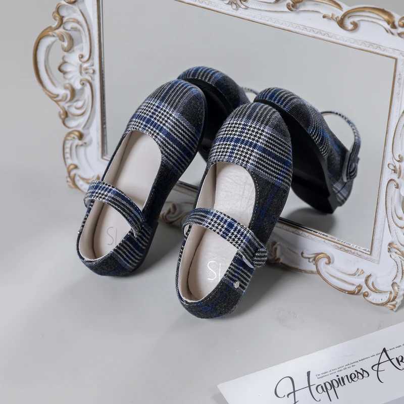 Spring Kids Princess Shoes Baby Girls Plaid Brand Flats Childrens Skating Shoes Fashion Loafers Boys Moccasin Mary Jane M250103