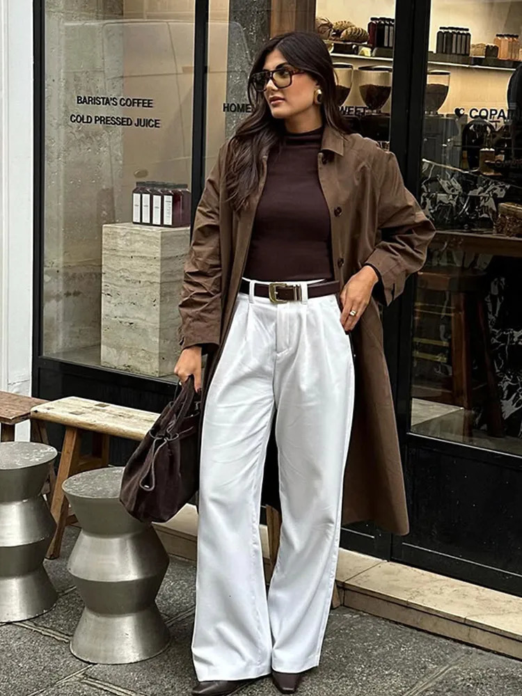 Retro Brown Lapel Long Sleeve Trench Coat Women Elegant Fashion Solid Color High Street Overcoat 2024 Lady Commute Outerwear 241224