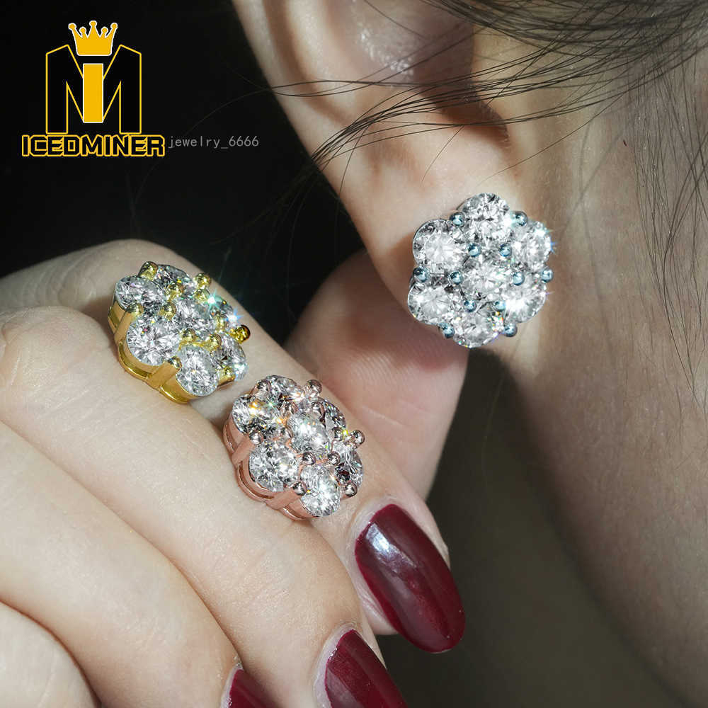 5.0mm Big Flower Moissanite Earrings For Women Iced Out Silver S925 Ear Studs Pass Diamonds Tester Hip Hop Jewelry Big Earrings