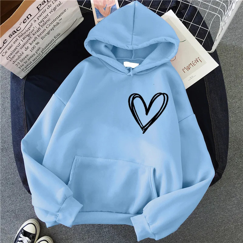Hirsionsan Simplic Heart Print Women Sweatshirt Soft Casual Loose Vintage Female Hoodies Winter Warm Fleece Student Tops 250103