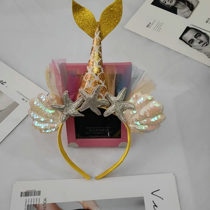 Beauty Fish Tail Hair Hoop Girl Adult Performance Sparkling Sea Star Shell Hair Hoop Anti slip Sweet Princess Headband