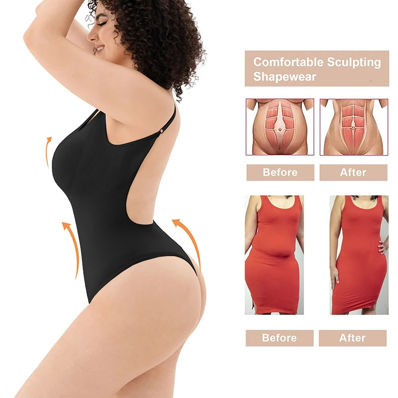 Backless Bodysuit Women Tummy Control Shapewear Seamless Sculpting Thongs Body Shaper Low Back Tank Top Summer Leotard 250103