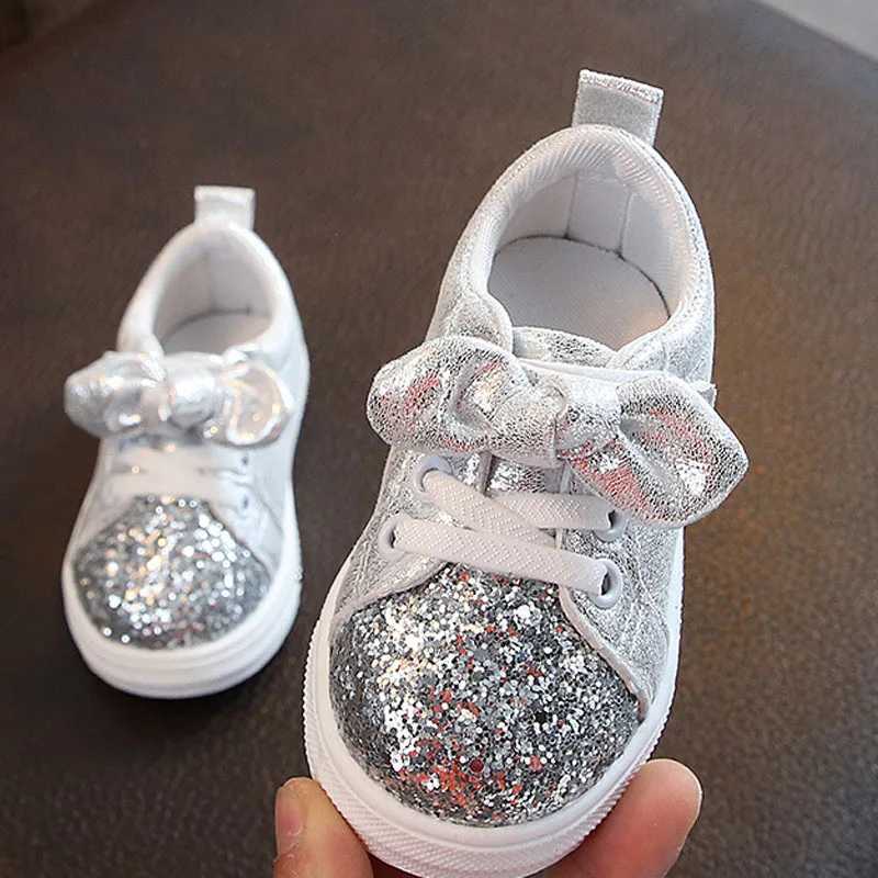 Spring and Autumn Childrens Shoes Fashion Bow Girls Sparkle Sports Shoes Baby Childrens Boys Casual Sports Shoes 3 Colors CSH920 M250103