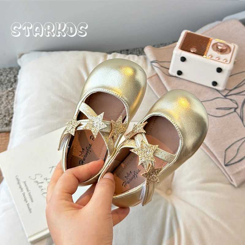 Round toe elastic band ballet shoes for children girls luxury sparkling star patches Mary Jens baby gold silver sliding tablet Zapatos M250103